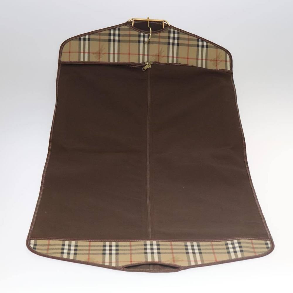 Burberrys Nova Check Garment Cover PVC Leather Beige Brown gold Auth 104623 - Picture 9 of 16